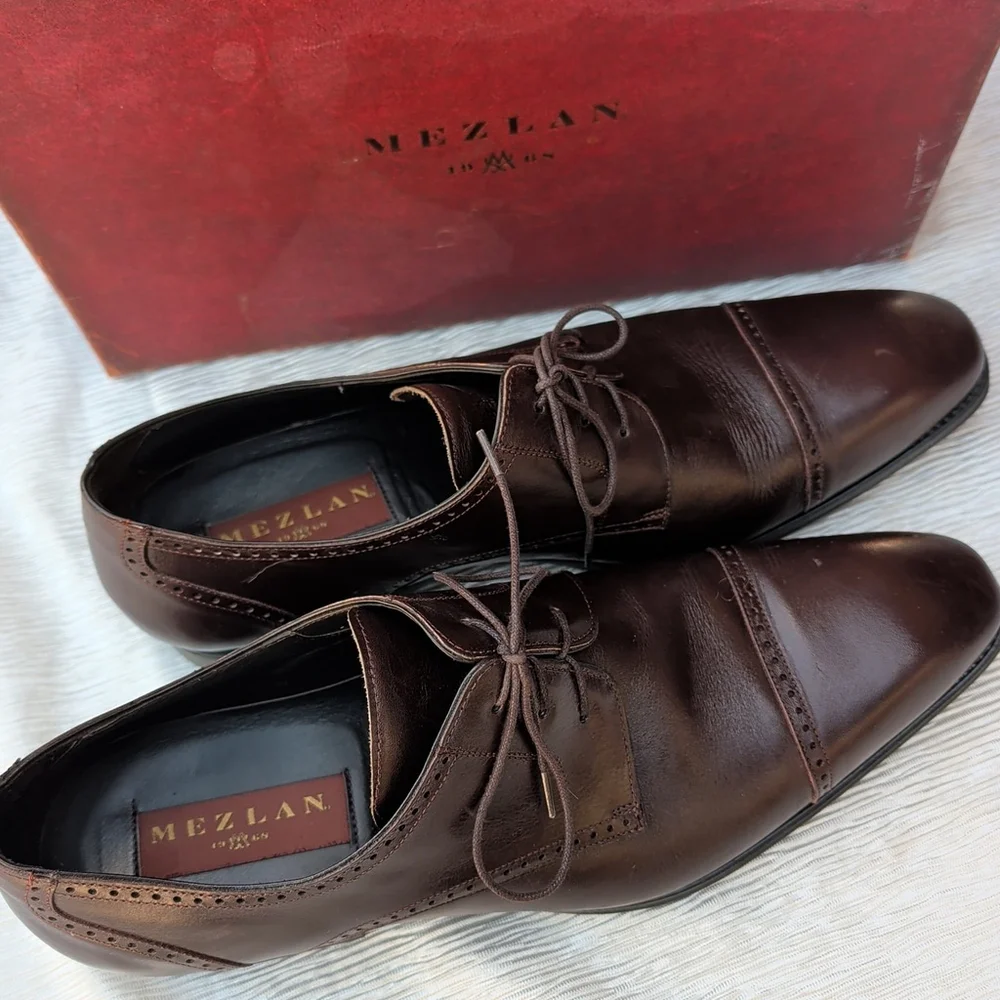 Mezlan Brown Leather Dress Shoes Size 12 - Picture 3 of 9